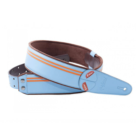 righton vegan guitar strap sonic blue with orange stripes